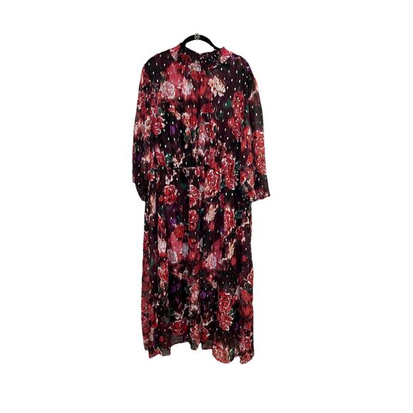 Torrid NWT $84 Burgundy Floral Chiffon Mock Neck midi Party Dress Size 3X - Picture 2 of 10